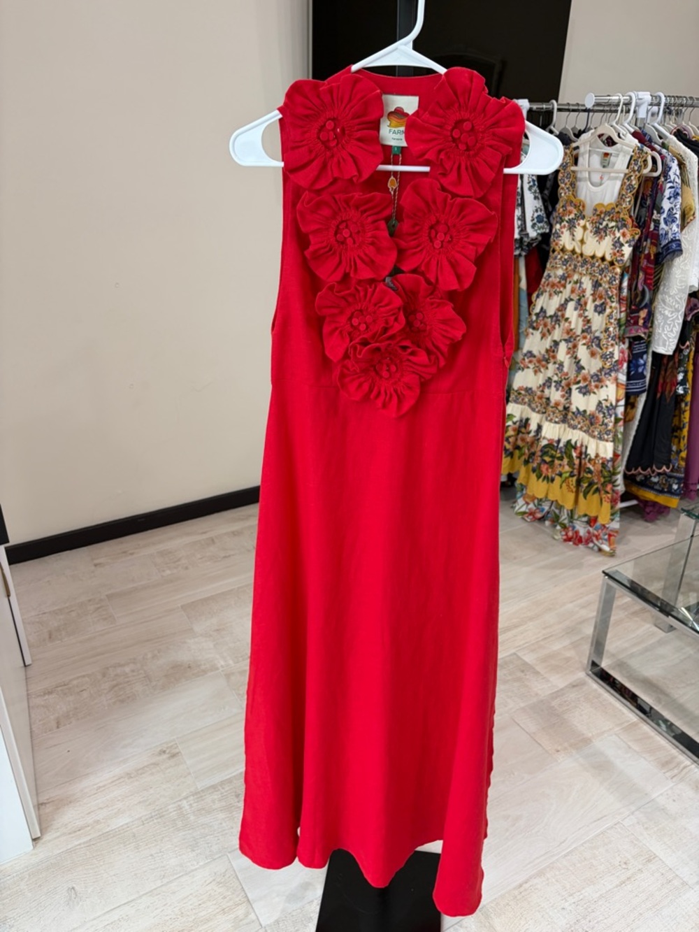 FARM Rio Bold Red Maxi Dress with Floral Neckline - Picture 12 of 15